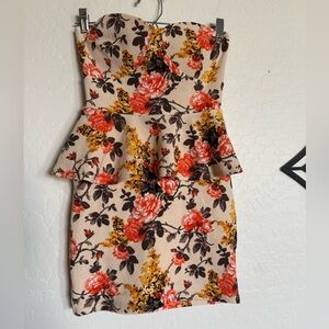 LOVE CULTURE Floral Strapless Peplum Dress - NEW W/ Tags - S